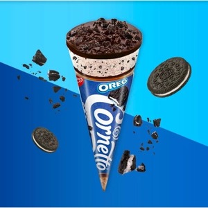 Cek Bpom Es Susu Rasa Krim Dengan Potongan Biskuit Oreo, Kepingan Cokelat Dan Topping Butiran Biskuit Oreo Cornetto